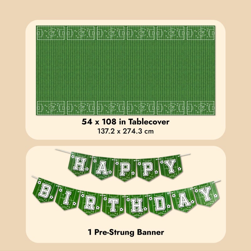BLUE PANDA 171-Piece Soccer Party Decoration Set - Serves 24, Green Soccer Ball Pattern - Includes Cups, Plates & Napkins - Birthday Banner & Tablecloth for Birthday Party Decoration - Image 5